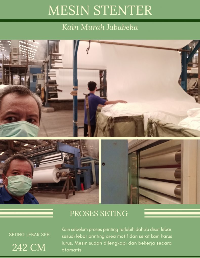 Proses setting lebar kaindan meluruskan serat kain katun 